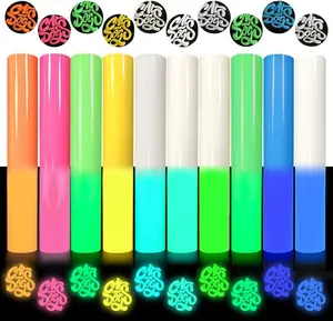 3D Puff Glow in The Dark Heat Transfer Vinyl Luminous Fluorescent Color HTV Puff Vinyl 10 Sheets 12"x10"for Heat Press T Shirt