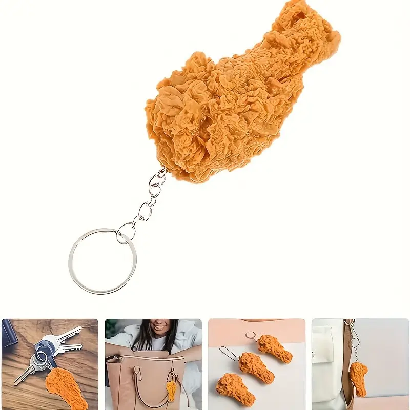 1 Novelty Fried Chicken Wing Keychain - Realistic Chicken Leg Shaped Keychain - Fun Pendant - Humorous Accessory for Women's Backpacks and Handbags - Creative Prank Gift - Plastic Realistic Pendant - Unique Bag Decoration Bag Charms Keyrings