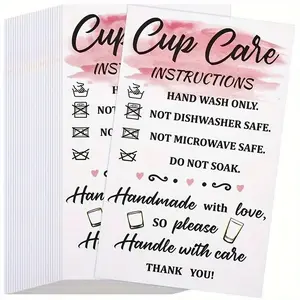 Cup Care Instructions Card, 50pcs/set Cup Care Instructions Card, Cup Care Instructions Insert for Business Packaging, Tearable Greeting Cards, Office Stationery & Supplies