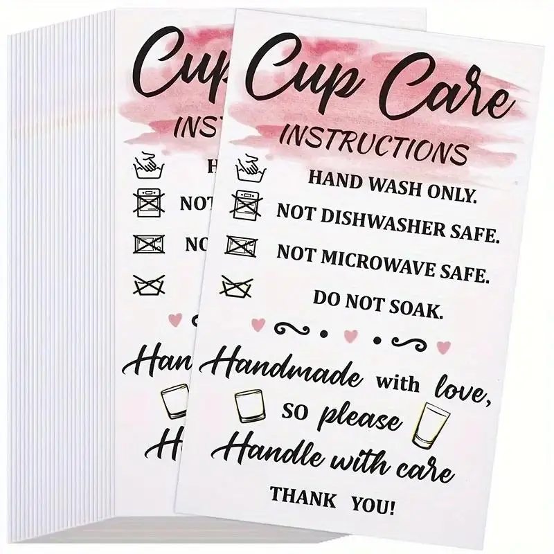 Cup Care Instructions Card, 50pcs/set Cup Care Instructions Card, Cup Care Instructions Insert for Business Packaging, Office Stationery & Supplies