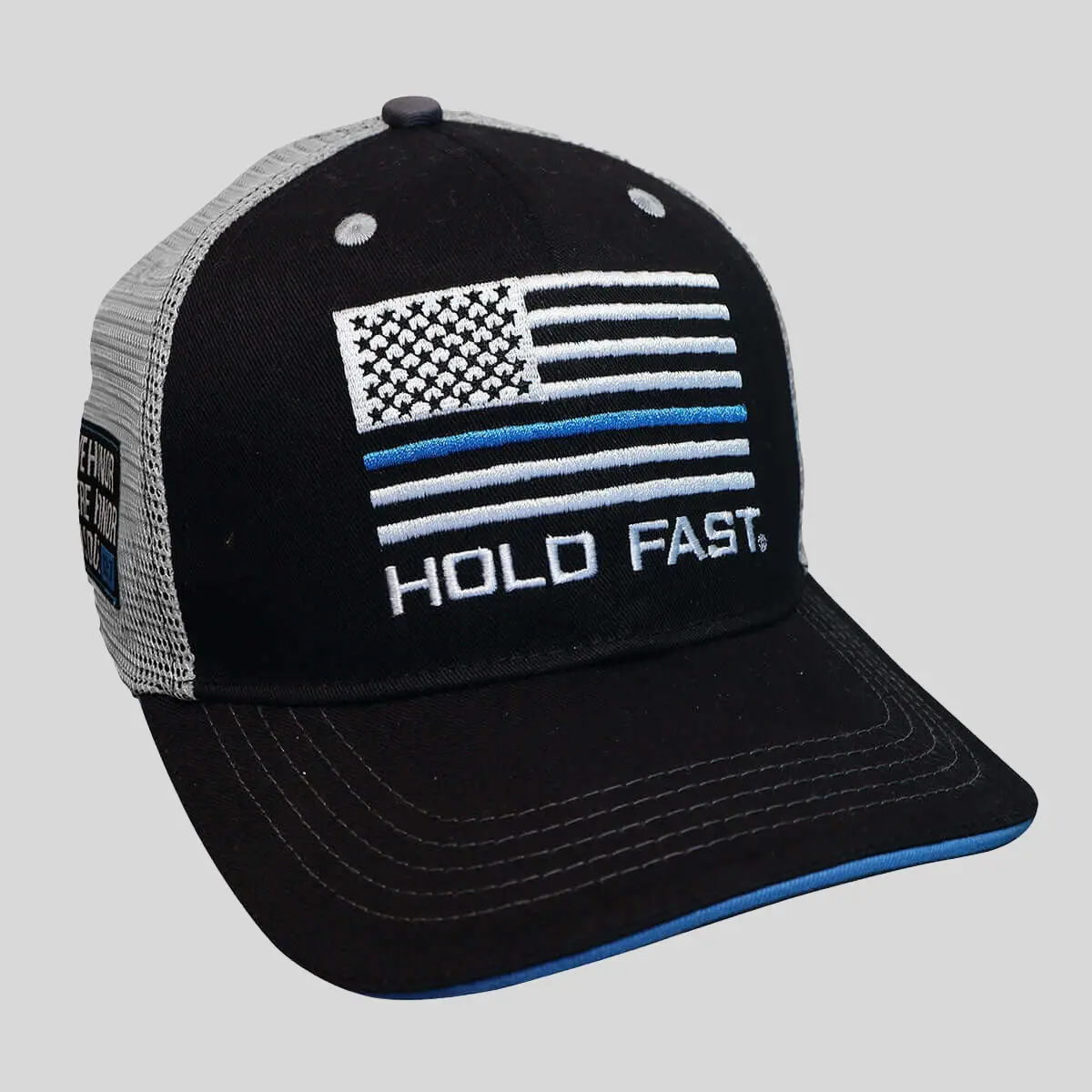 HOLD FAST Men's Structured Mid-Rise Cap, Cotton-Mesh Fabric, 1 Size Fits Most, Thin Blue Line Design, Snap Closure