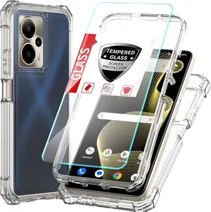 Cricket Outlast 5G 2024/AT&T Motivate Pro 5G 2-in-1 Case with Screen Protector,Cricket Outlast 5G 2024 Phone Case Full Body Protection,Hard PC Bumper & Silicone Back Military Grade Cover. (Clear) Tempered Cellphone