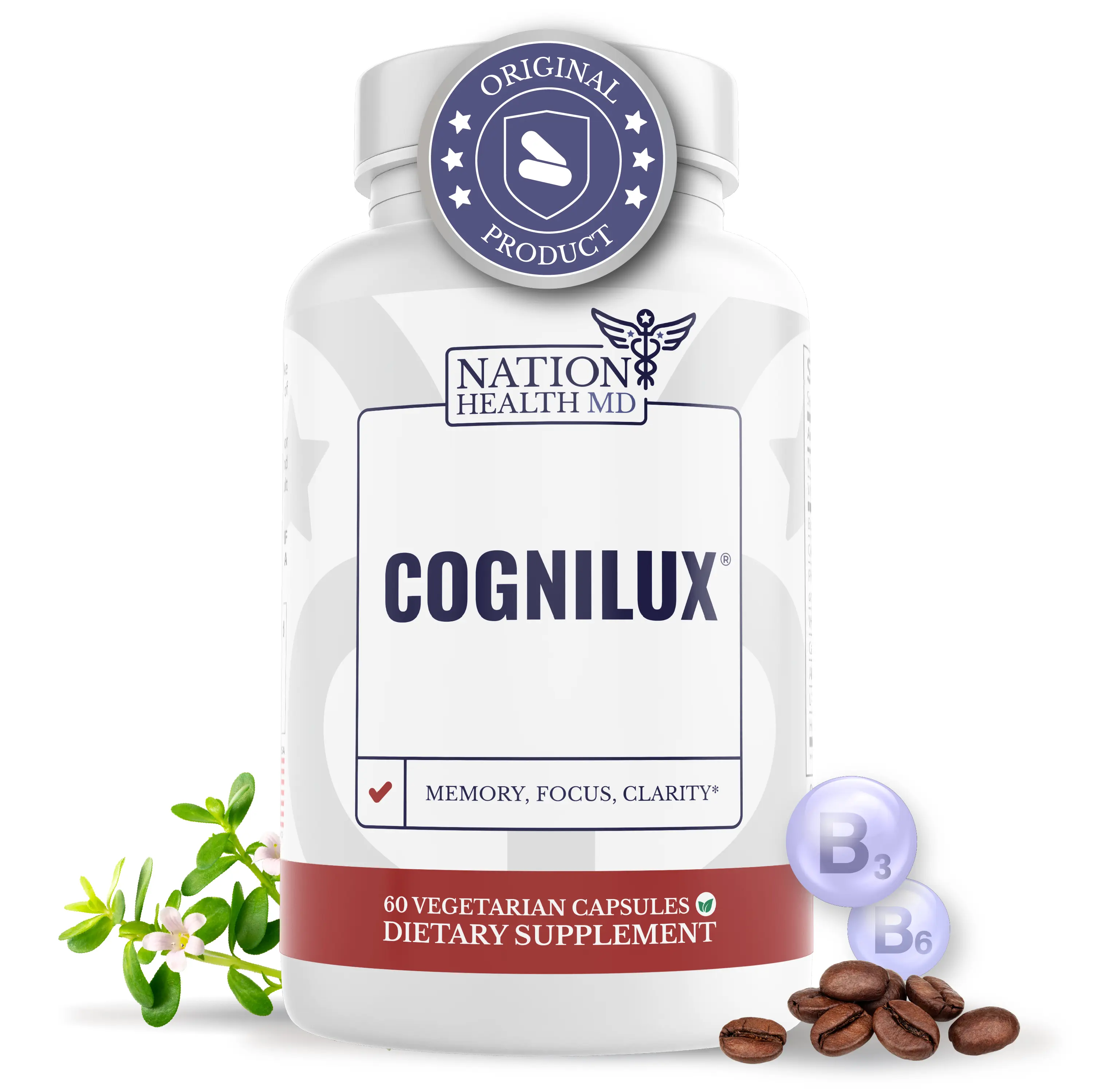 Nation Health MD Cognilux - Brain Supplements for Memory, Focus and Brain Health with Niacin and Vitamin B6