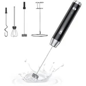 Rechargeable Milk Frother with 3 Heads, LunaFro AS Handheld Electric  Maker  Detachable Stainless Steel Whisk Drink Mixer Foamer with Stand for Lattes, Cappuccino, Egg