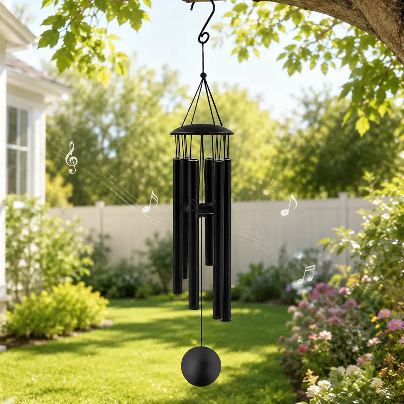 Wind Chimes for Outside Deep Tone, Large 47" Black Outdoor Windchimes with 6 Aluminum Tuned Tubes, Soothing Relaxing Sound Garden Decor, Memorial Sympathy Remembrance Gift, Patio Porch Yard Hanging Decoration, Gift for Mom Grandma Women set