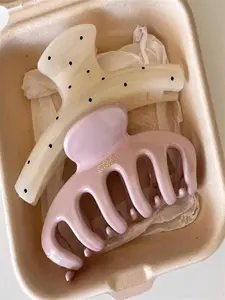 2pcs/1pc Women 4.33in/11cm Straight Claw Polka Dot Plastic Construction Hair Clips, Elegant Design, Fashion Versatile Usage Minimalist Solid Color Hair Claws, Suitable For Daily, Casual, Party, Commute, Washing Face, Makeup, Claw Clip