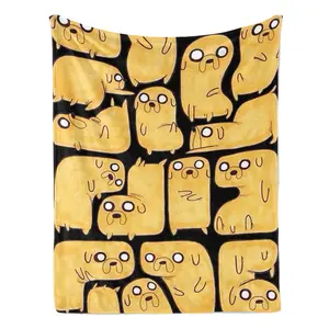 Adventure Time Jake the Dog Collage Flannel Blanket Cartoon Throw with Multiple Jake the Dog Poses – Ultra-Soft, Cozy, Perfect for Adventure Time Fans, Nostalgic 2000s Kids, Bedroom Decor and Gifting, Ideal for Year-Round Snuggling.