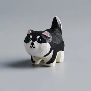 Handmade Wooden Carving Husky Ornament,Mini Cute Dog Ornaments, Wooden Carving, Hand Carved Animals,Wood Animal Ornaments,Christmas Gifts