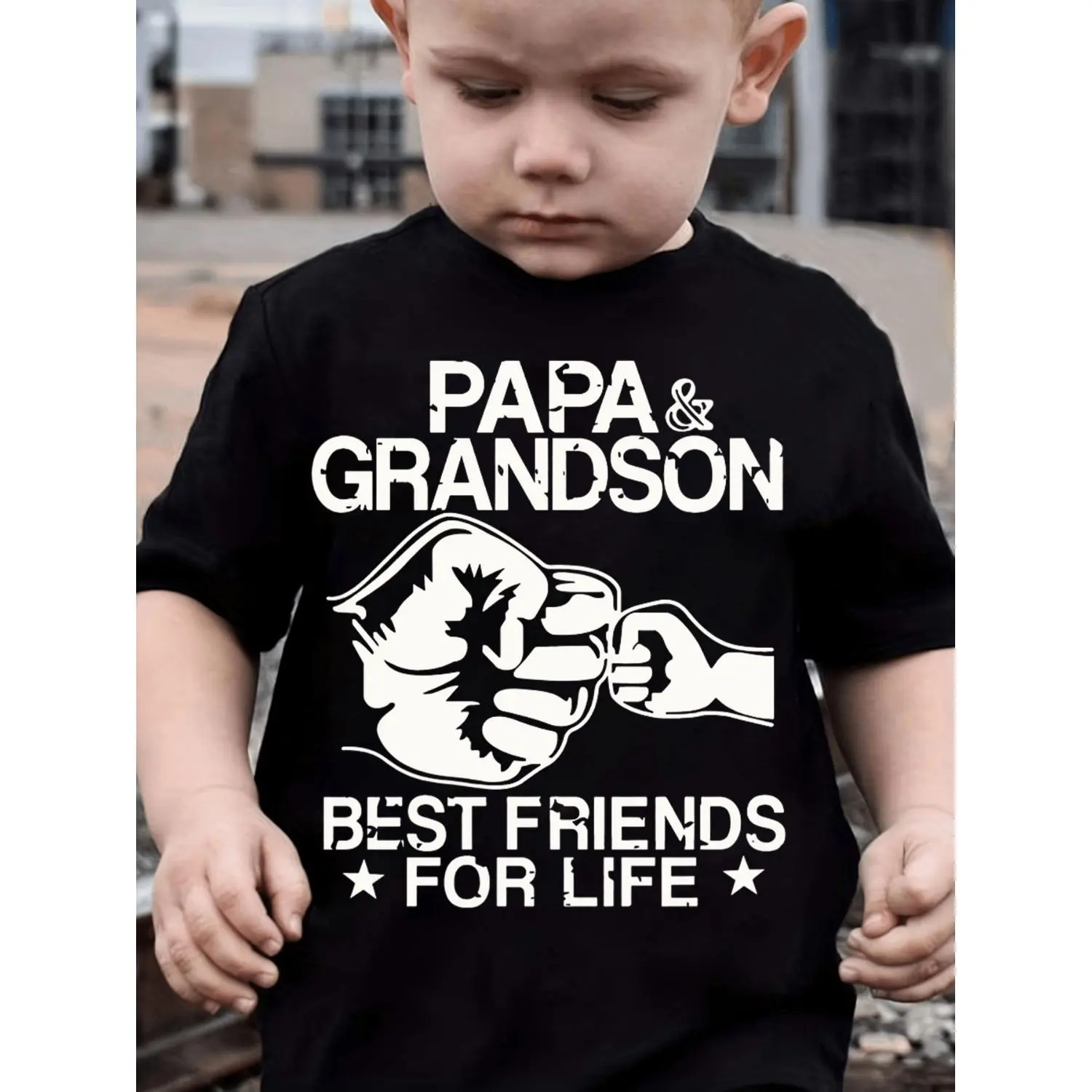 Boys Cotton TShirt PaPa and Grandson Best Friends For Life Print Short Sleeve Round Neck Casual Summer Top Parent Bonding Gift Machine Washable Suitable For Casual Attire and Matching Outfits
