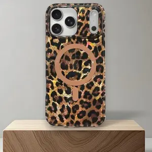 Leopard Print Magnetic Phone Case – Luxury Animal Pattern Aesthetic Cover, Slim Shockproof Protection, Anti-Scratch Glossy Finish, Raised Camera Bumper, Stylish Everyday Phone Case. Magnetic iPhone Wallet Case .Sleek Shockproof Biblical Cross Phone Case