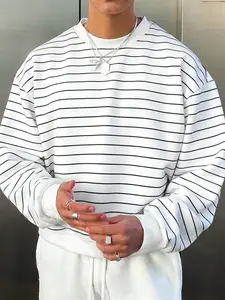 Hot striped loose-fitting crewneck sweatshirt! Classic black and white stripes, soft and comfortable fabric—perfect for streetwear, everyday casual outfits, and TikTok-style relaxed home looks!