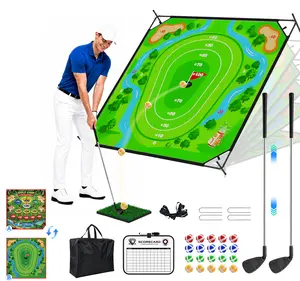 【Summer Vibe】Golf Chipping Game Set with Adjustable Target Net, Portable Backyard Golf Practice Trainer for Indoor Outdoor Family Competition
