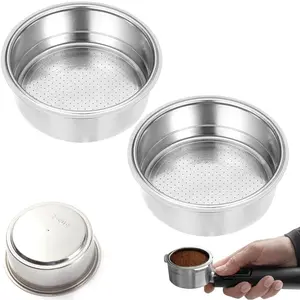 2 Pack 51mm Double Layer Stainless Steel Coffee Filter Basket, Pressurized Espresso Portafilter Basket for Coffee Machines, Durable Espresso Machine Parts Accessories