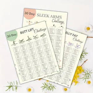 30-Day Home Workout Challenge Poster Bundle, 10pcs Fitness Plan for Arms, Thigh, Butt, Belly Fat & Side Fat Toning Unframed 8X10in