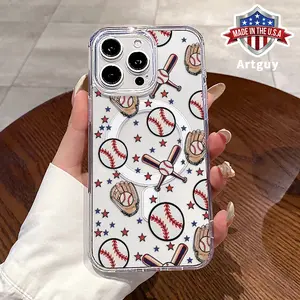 Magnetic Phone Case for iPhone 17 Pro Max 16 Plus 15 14 13 12 11 Air XR E Baseball design Pattern TPU Shockproof Anti-Scratch Stylish Smartphone Cover