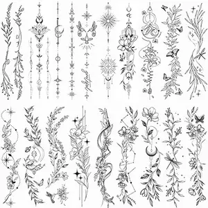 Temporary Tattoos For Women Girls-24 Sheets Branch Flower Leaf Wild Plants Sketch Realistic Long-lasting Tattoo Stickers Waterproof Tattoo Sets for Arm Collarbone Leg Backbone Body Art