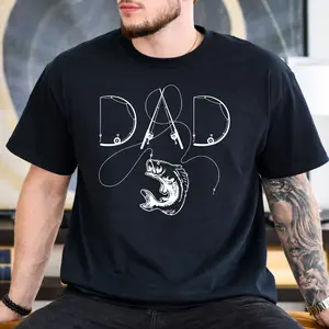 Cool Dad Angler T-Shirt, Funny DAD Rod Bass Hook Graphic Tee, Fisherman Gift for Father, Bass Lover Outdoor Shirt, Dad Life Outfits