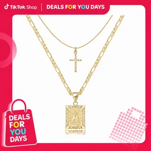 KissYan Gold Layered Initial Cross Necklace, 14K Gold Plated Layering Square Letter Pendant Figaro Chain Cross Choker from A-Z Capital Jewelry for Women Girls & Jewelry Mothers Day Gift Ideas DealsForYouDays,summeroutfits,vacationoutfits,beachoutfits