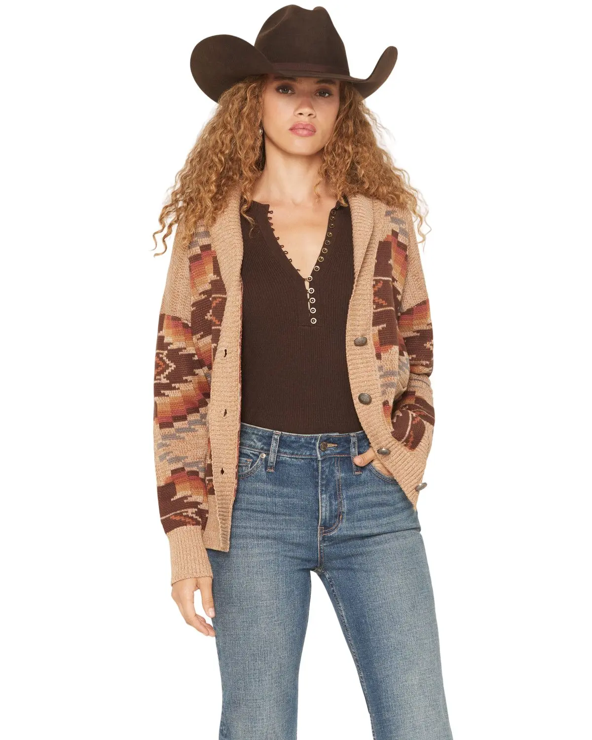 Cotton Women's And Rye Women'S Southwestern Print Button-Down Cardigan - Crk909