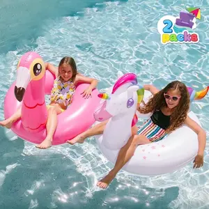 2 Packs Flamingo Unicorn Pool Float, Fun Beach Floaties, Inflatable Swimming Pool Tubes Party Toys, Summer Pool Raft Lounger for Adults & Kids