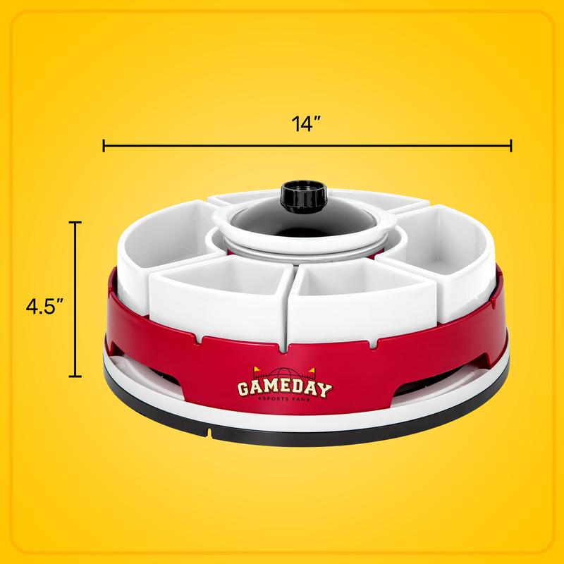 Game Day Lazy Susan Appetizer Server 20-OZ Ceramic Heating Pot with 6-Section Tray for Dippable Snacks