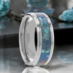 CALYPSO | Silver Tungsten Ring, Chrysocolla Inlay, Beveled