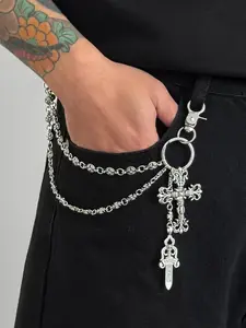 Men's Hip-Hop Punk Jeans Chain, Vintage Wallet Chain, Dual-Layered Pants Chain, Denim Pocket Chain, Multifunctional Keychain, Waist Chain, Cross Design