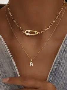 Women's Zirconia Initial Pendant Necklace Set, Stainless Steel Chain, Elegant Multi-Layer Design, Dainty Layering Jewelry, All Seasons Jewelry