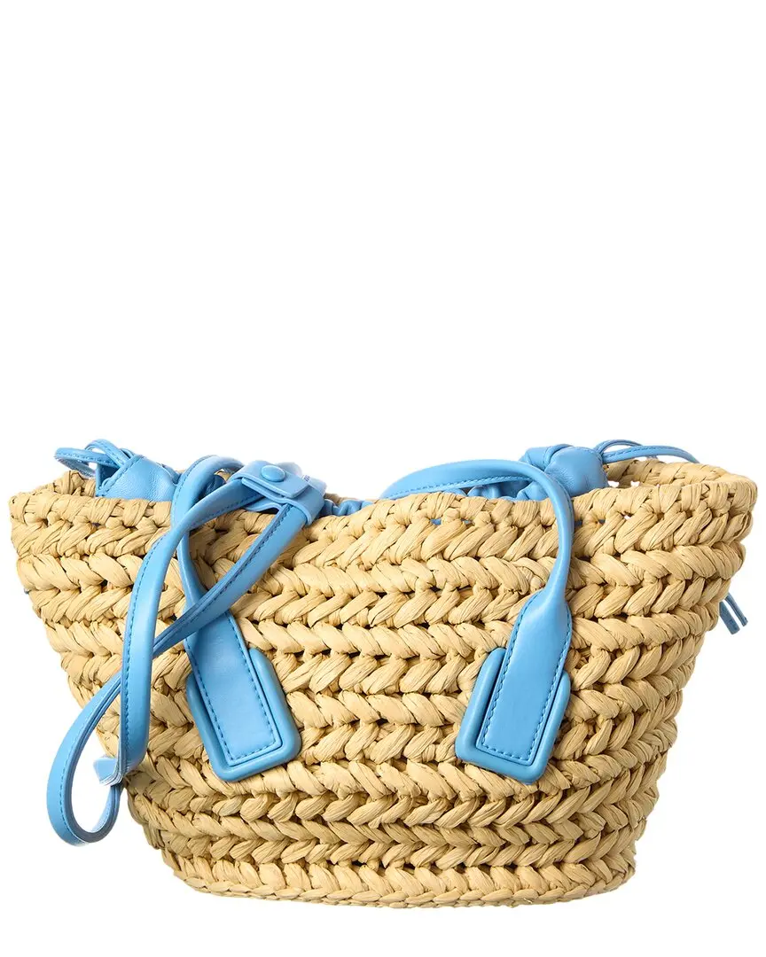 Bottega Veneta Arco Small Straw & Leather Basket Tote