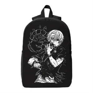 Grim Reaper Holding Scythe Artwork Matte Polyester Cartoon Backpack Flat Black Cartoon Print Full Zip College Style Backpack Campus Travel Commuting Partner