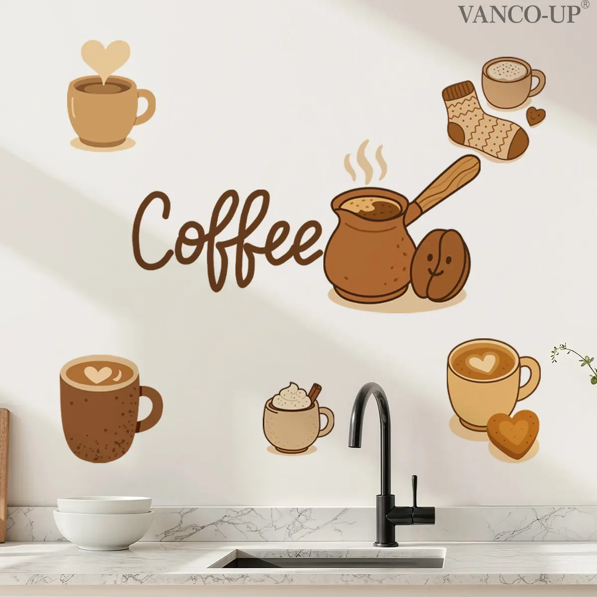 A (30*60cm) 2D wall sticker of a coffee cup for home decoration, self-adhesive wall sticker, M20300-NC, Decorative Sticker