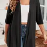 Plus Size Women's Solid Color Drop Shoulder Open Front Cardigan, Plus Casual Fashionable Half Sleeve Outerwear for Daily Outdoor Wear, Summer Outfits 2024, Women Plus Clothing for All Seasons