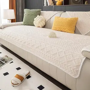 Funda cálida de felpa jacquard geométrica para sofá, funda suave y divertida para sofá, funda antideslizante para sofá seccional, protector de muebles acogedor y lavable para niños, mascotas