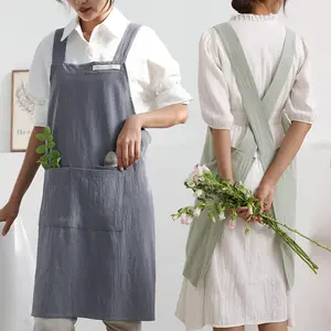 Solid Color Breathable Apron with Pocket, Wide Shoulder Strap Apron, Fashionable Cooking Equipment for Home Kitchen Garden Coffee Shop
