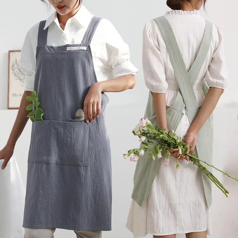 Solid Color Breathable Apron with Pocket, Wide Shoulder Strap Apron, Cross Back Apron, Aprons with Pockets, Pocketed Aprons, Fashionable Cooking Equipment for Home Kitchen Garden Coffee Shop