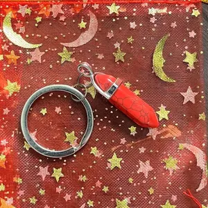 Boho Red Crackle Crystal Keychain - Compact & Stylish Accessory with Free Stickers for Personalization