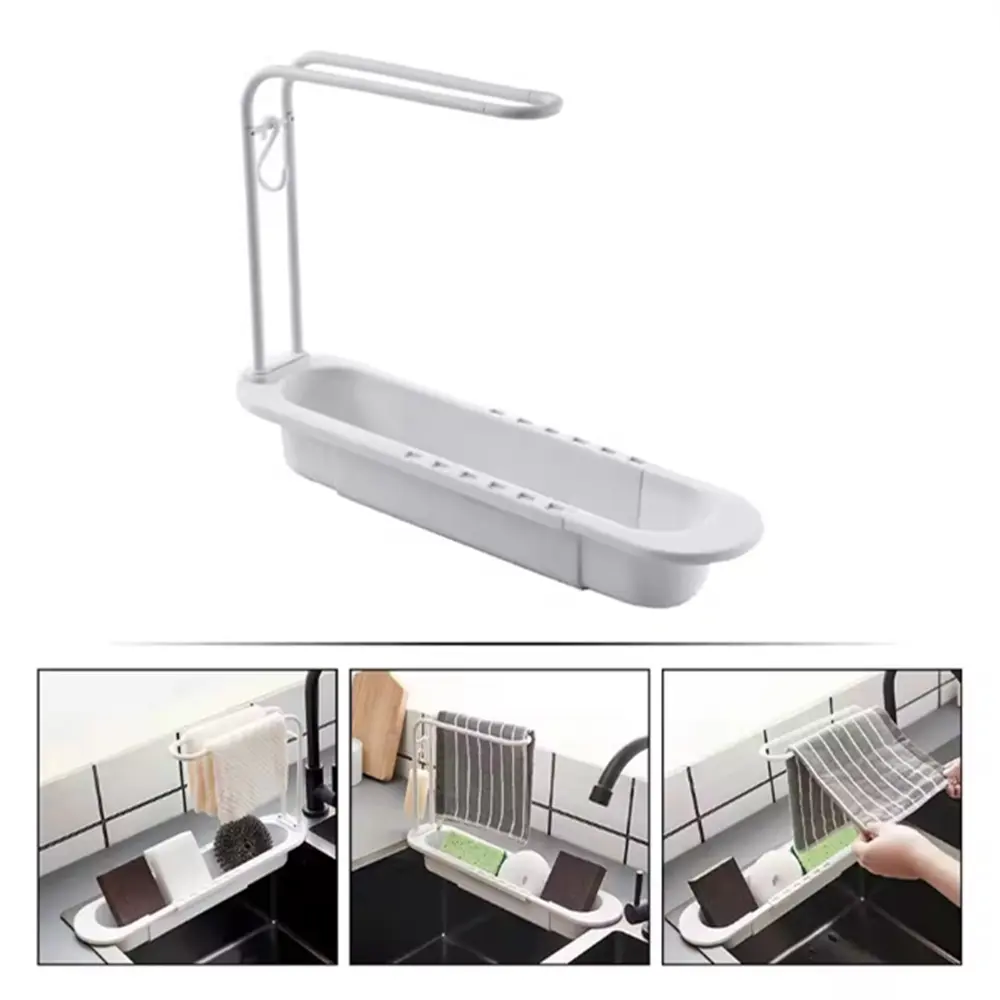 Expandable Telescopic Sink Rack Storage Organizer, Space-Saving Design for Kitchen & Bathroom Use, Durable & Versatile Solution