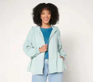 LOGO Lavish by Lori Goldstein Zip Front Lace Trim Knit Jacket