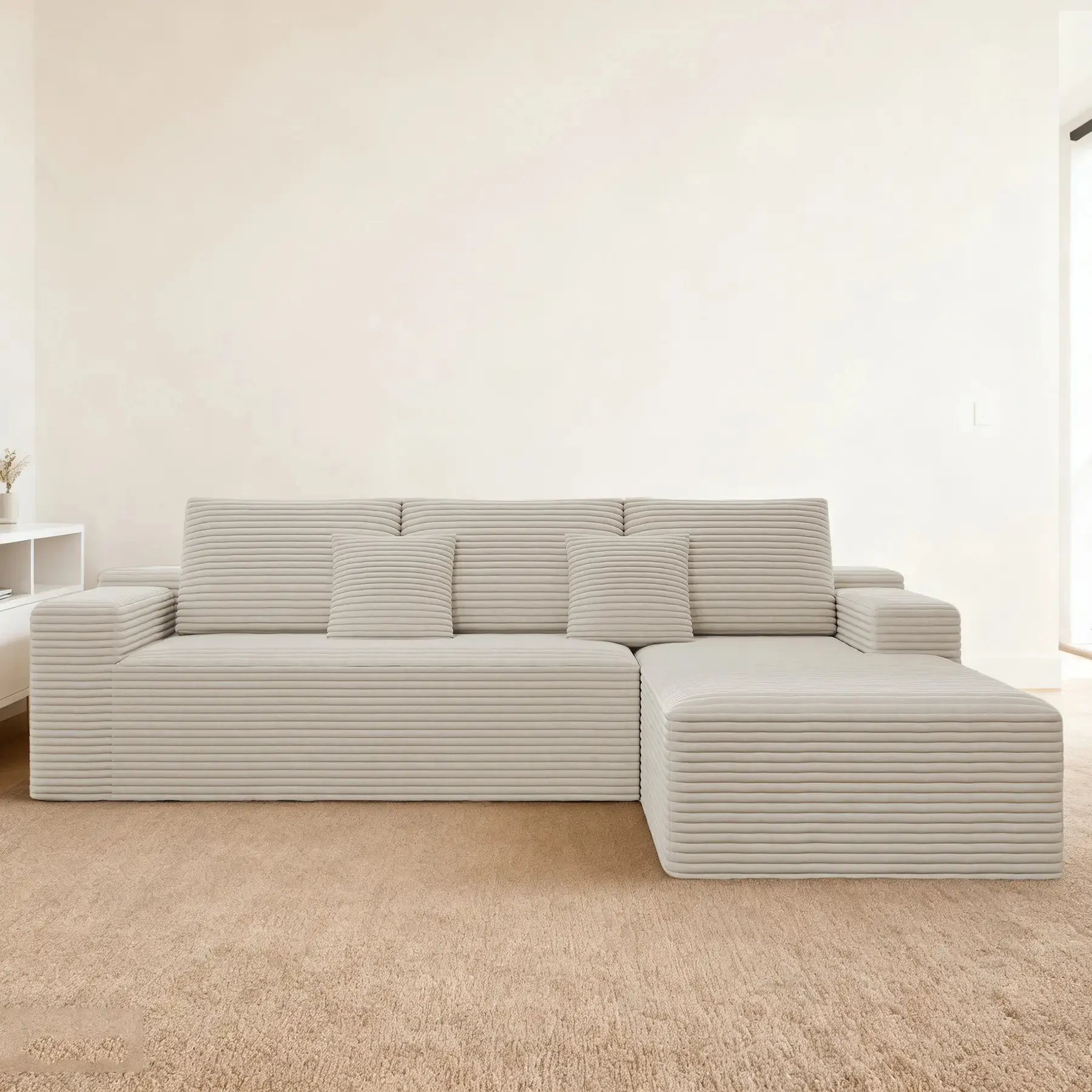 104.3" White L Shaped Sofa with Right Chaise
