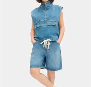 Funnel-neck denim top
