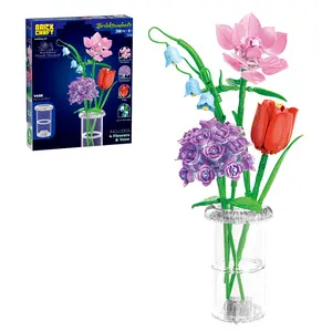 Brickcraft Bricktanicals Blush & Blooms Flower Bouquet Building Set, 268-Piece Brick Kit with Vase, Builds 4 Blooms, for Teens & Adults 8+