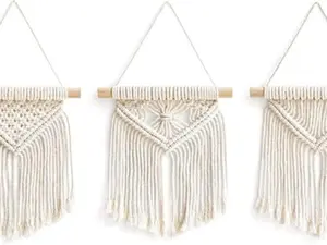 Mini Macrame Wall Hanging Set of 3 Cute Boho Christmas Tree Decoration Car Ornaments Woven Art Decor for Nursery Bathroom Bedroom Living Room Dorm Home Holiday Gifts Idea, 8''W x 9''H, Small