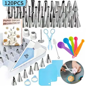 120-Piece Cake Decorating Tips Set, Measuring Spoons, Cookie Cream Piping Kit, Baking Supplies, Perfect for Home Bakers