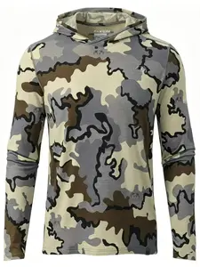 Men's Camouflage Hoodie, Breathable Long Sleeve Sun Protection Shirt for Fishing, Hiking, and Outdoor Athleisure Wear