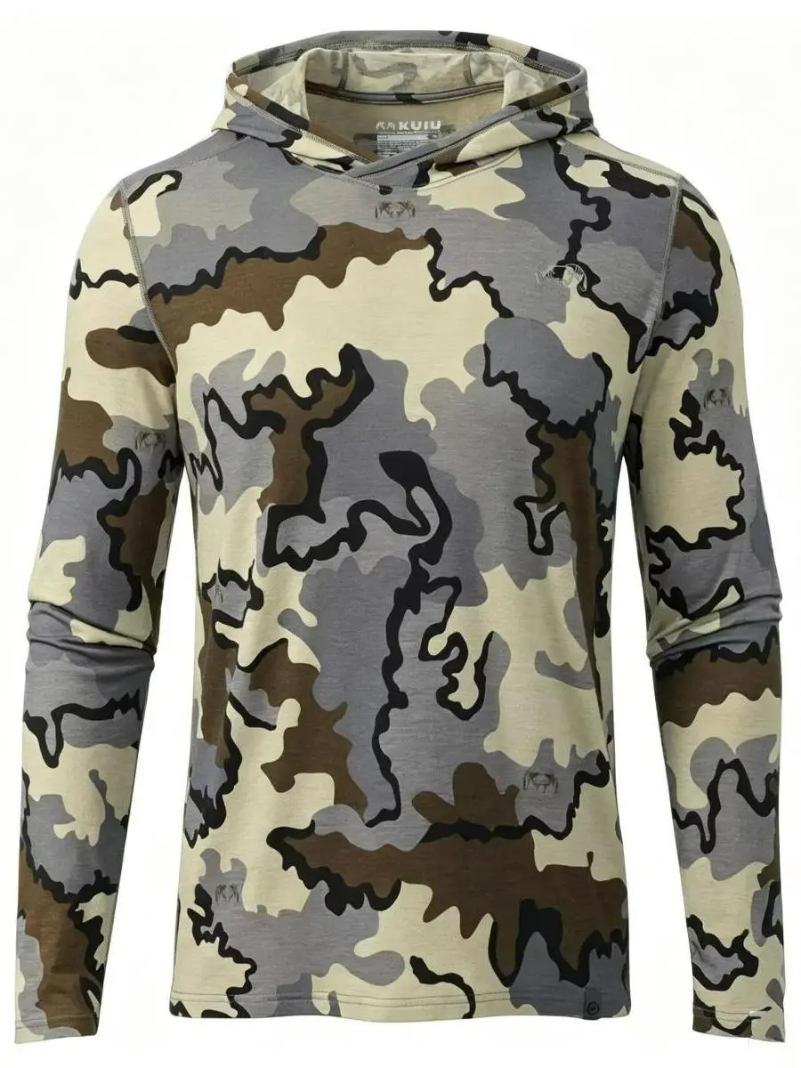 Men's Camouflage Hoodie, Breathable Long Sleeve Sun Protection Shirt for Fishing, Hiking, and Outdoor Athleisure Wear