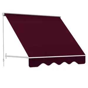 Outsunny 6' Drop Arm Manual Retractable Window Awning Sun Shade Shelter for Patio Balcony Outdoor, Aluminum, Can Cover 2 Windows, Wine Red