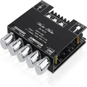 Bluetooth 5.0 Stereo Audio Amplifier Board, WUZHIZK-MT21 2.1 Channel 50Wx2 + 100W Subwoofer Amp Module with Noise Reduction, AUX Connection & Mounting Holder for Home Speakers (12-24V DC)