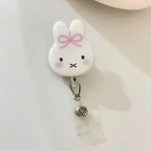 Bunny Rabbit Retractable Badge Reel Acrylic Miffy Style Durable 3mm Thick Resin Coated Easy Access ID Holder Perfect Gift for Nurses