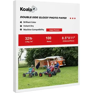 Koala Double Side Thin Glossy Photo Paper 8.5x11 Inches 120gsm 100 Sheets Compatible with Inkjet Printer and Dye Ink 32LB