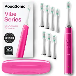 AquaSonic Vibe Series Sonic Whitening Toothbrush 40,000 VPM, 8 Brush Heads, Wireless Charging, Lightweight, Waterproof, Rechargeable Electric